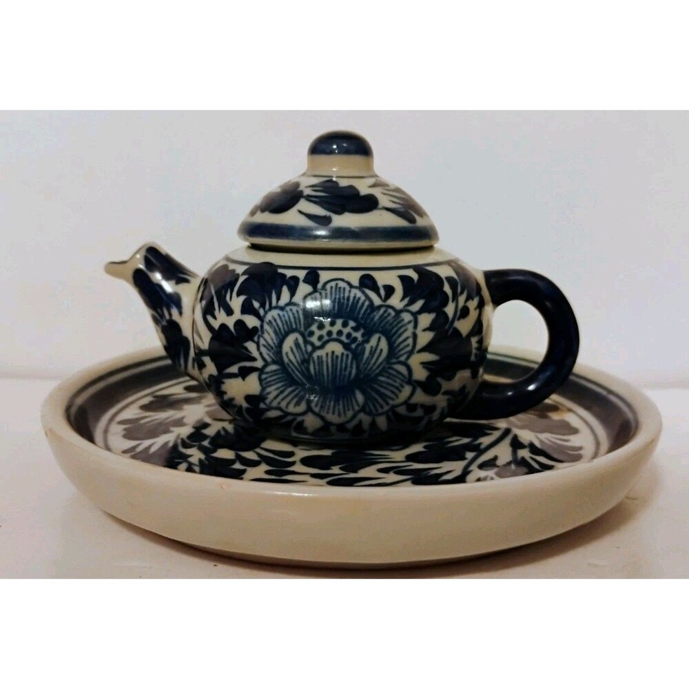 Mini Mexican Blue & White Tea Set Teapot with Tray Replacement Miniature